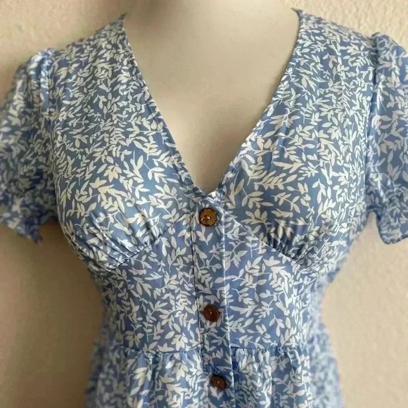 🆕Trendy Summer Blue Leaf Botton Trail A-Line Dress S🆕 - Picture 5 of 11